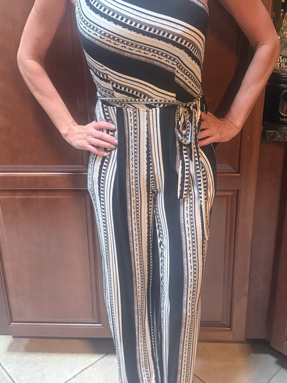 Elegant Black and White Striped Dress